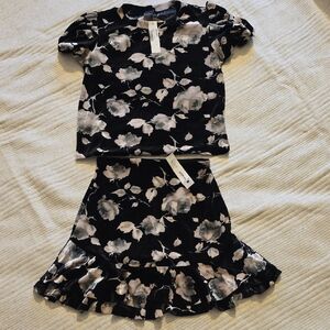 Floral Black and White Top and Skirt Set